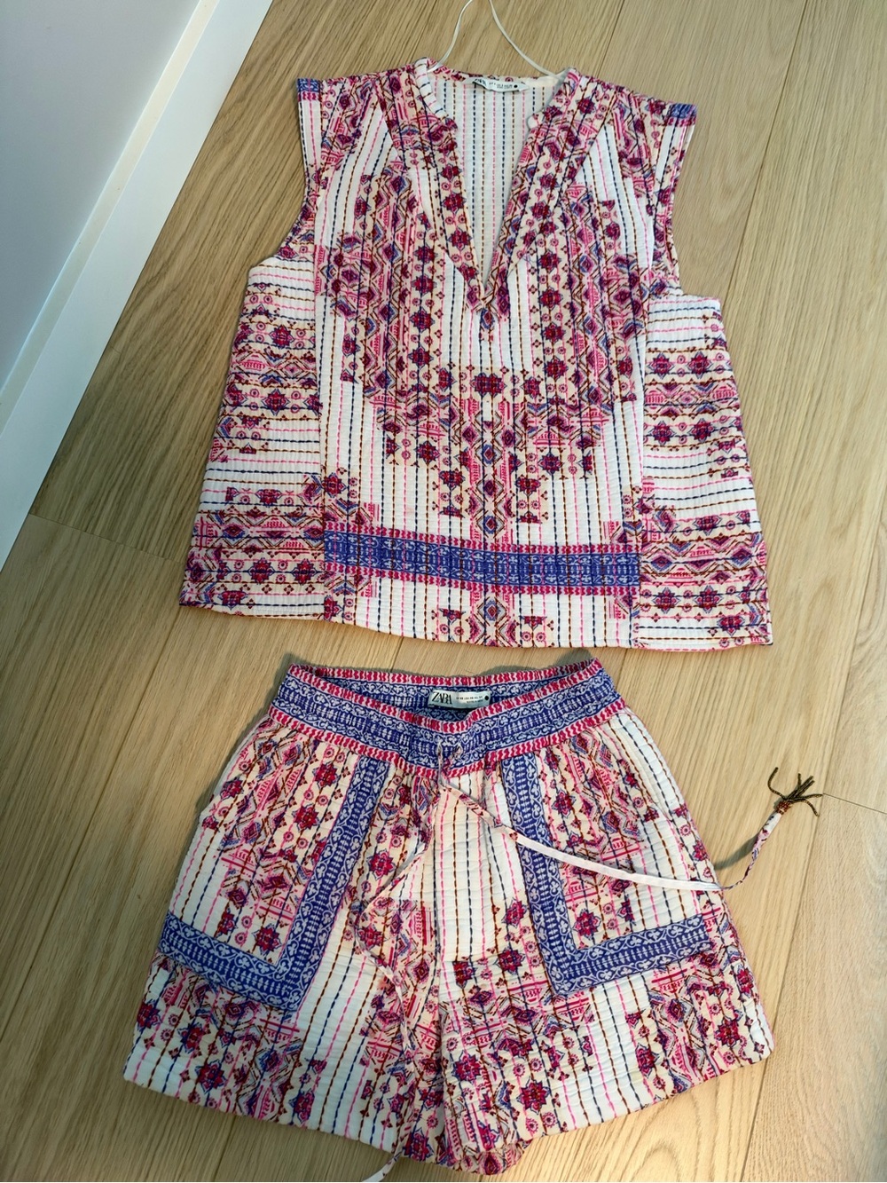Zara Pink and Blue Printed Two-Piece Skirt Set